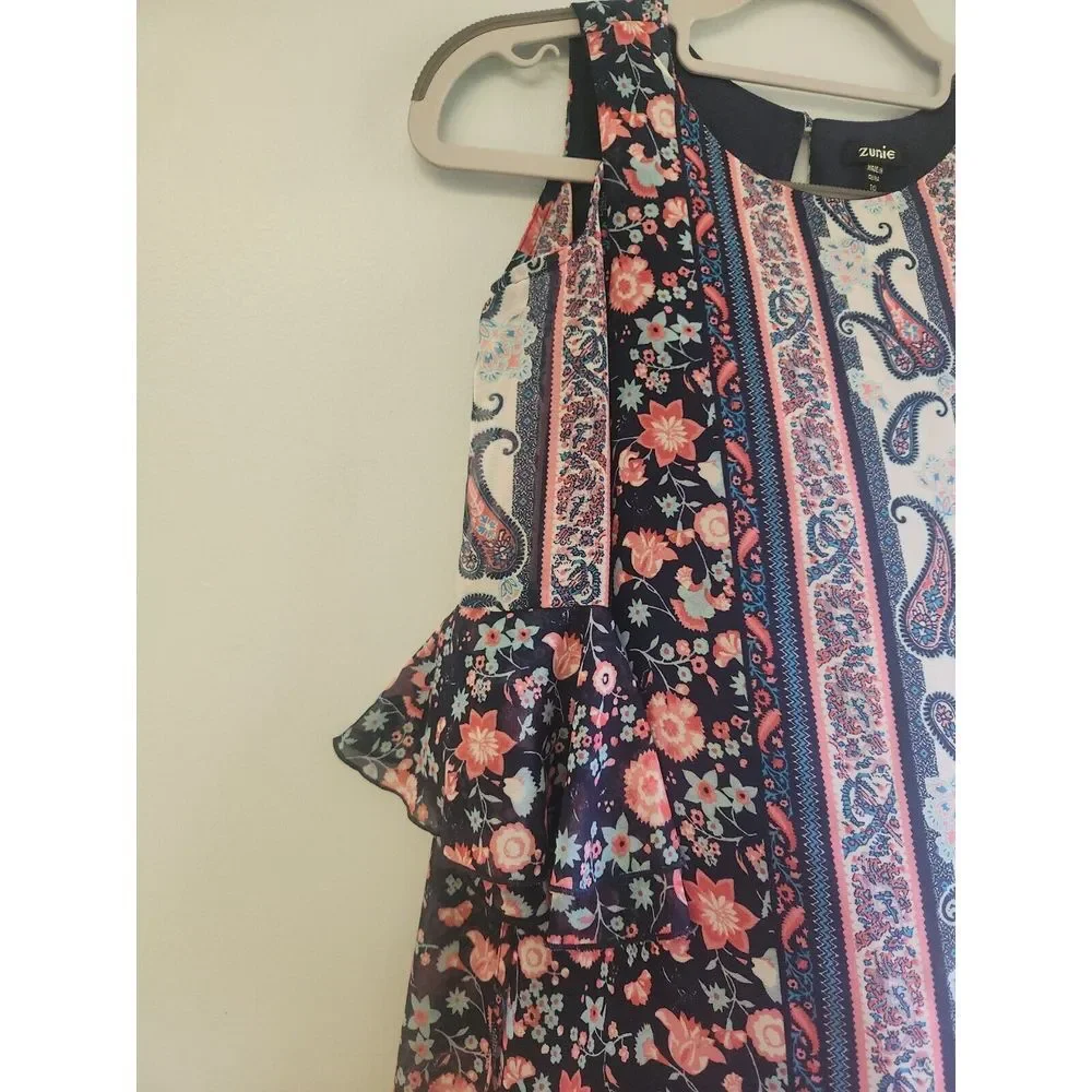 Zunie Cold Shoulder‎ Colorful Dress Girls Size 10 Floral Paisley Print